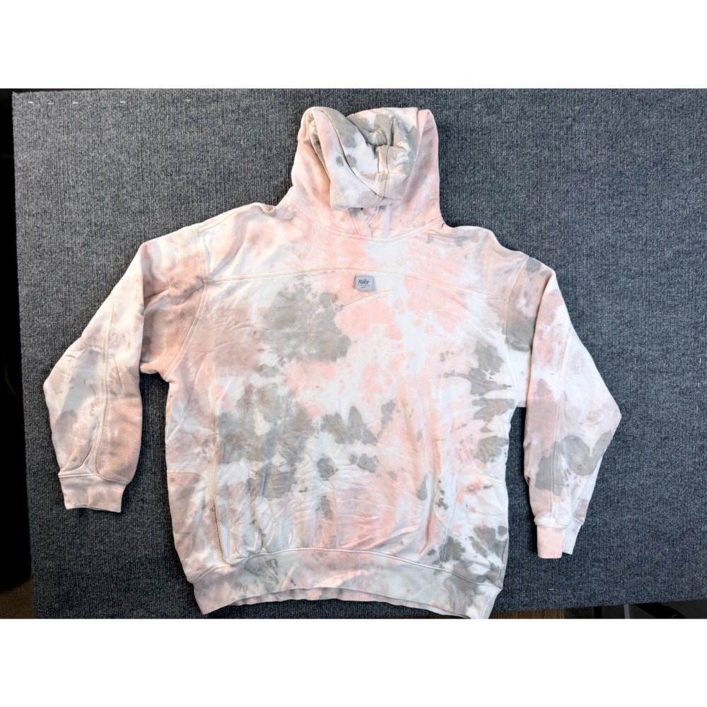 Nike Sportswear Hoodie Large Pink Grey Tie Dye Fleece Pullover Embroidered Mens
